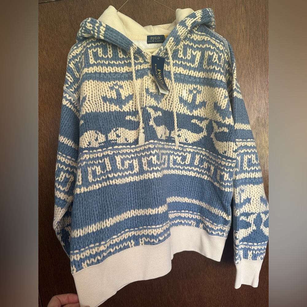Polo Ralph Lauren Hoodie Womens Size L Blue Whale Print Hoody Retail $248